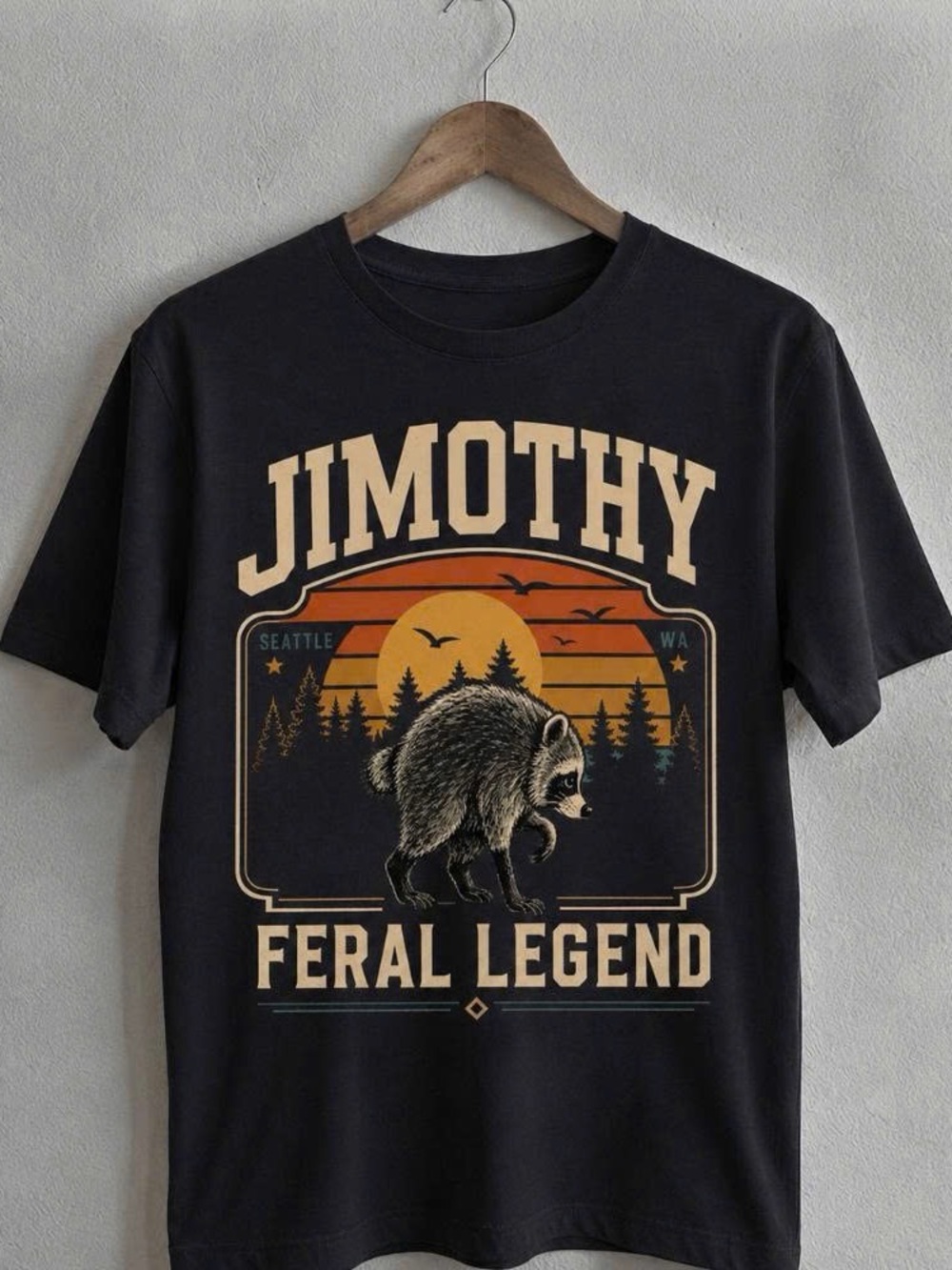 Gildan Black Tee with Tan and Orange Graphic - "Jimothy Feral Legend"